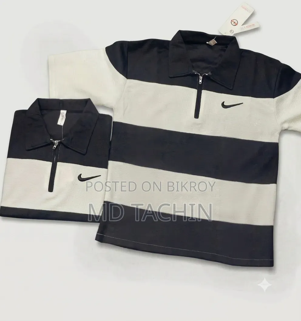 Premium Striped Polo Shirt For Men With Zipper Collar