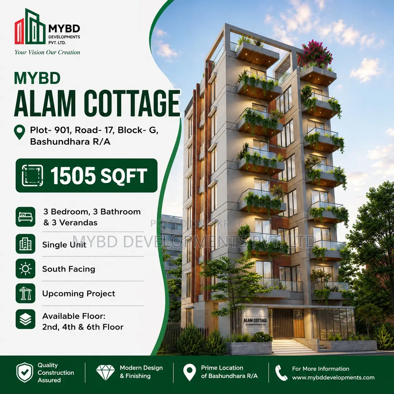 3-Bedroom Apartment in Mybd Alam Cottage, Basundhara for Sale