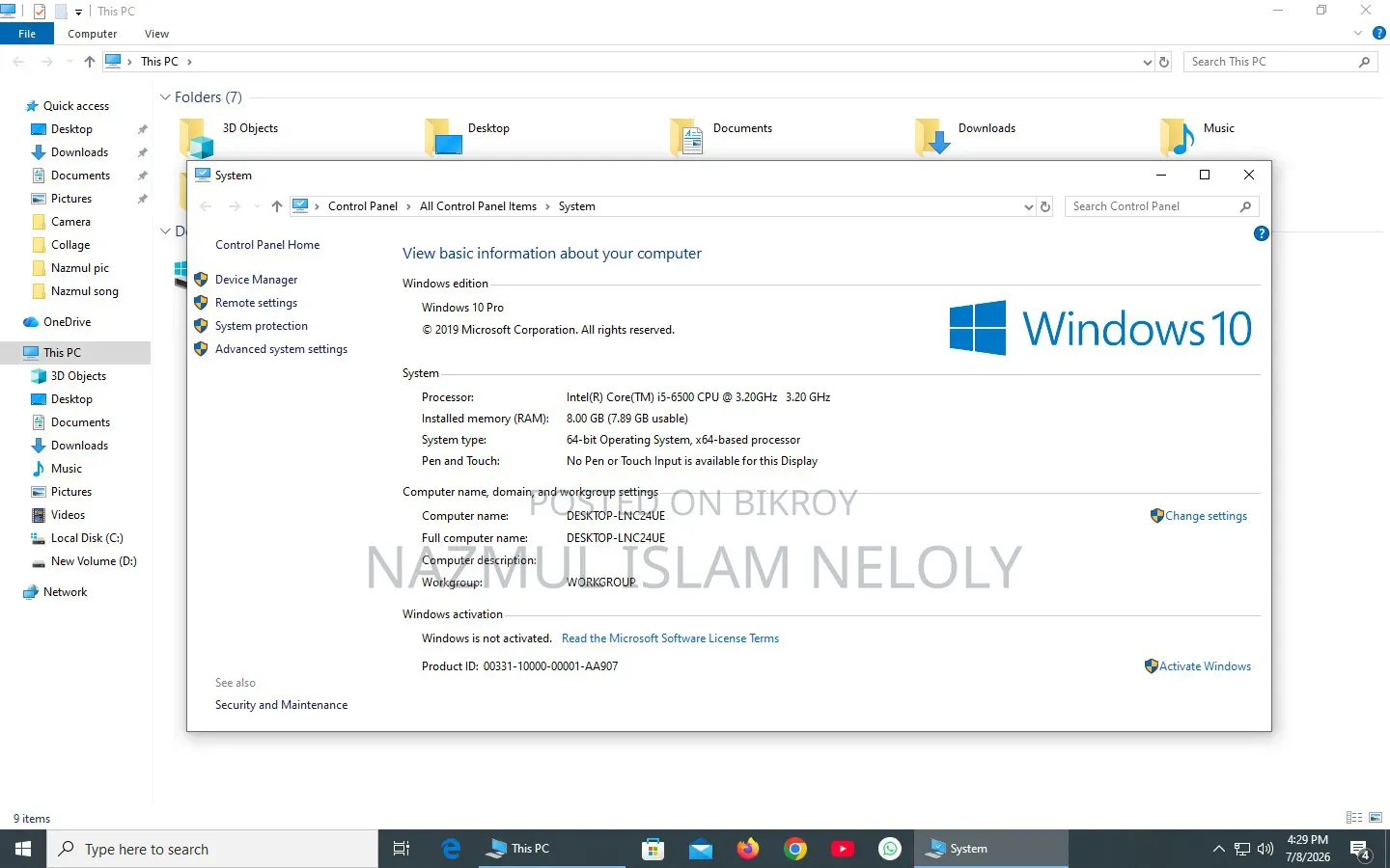 Desktop Computer 8GB Intel Core I5 SSD 256GB