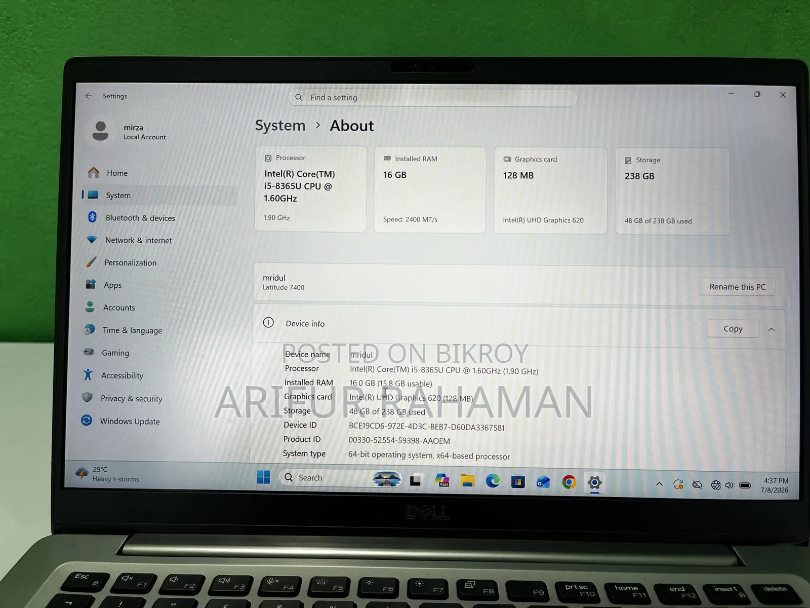 Laptop Dell Latitude 7400 16GB Intel Core I5 SSD 256GB
