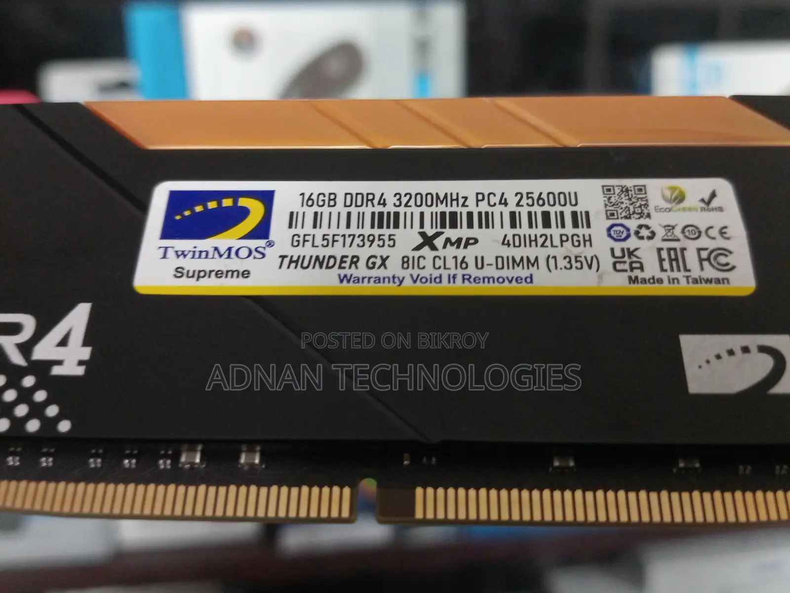 Twinmos Thunder Gx 16gb Ddr4 3200mhz U-Dimm Black Desktop Ram
