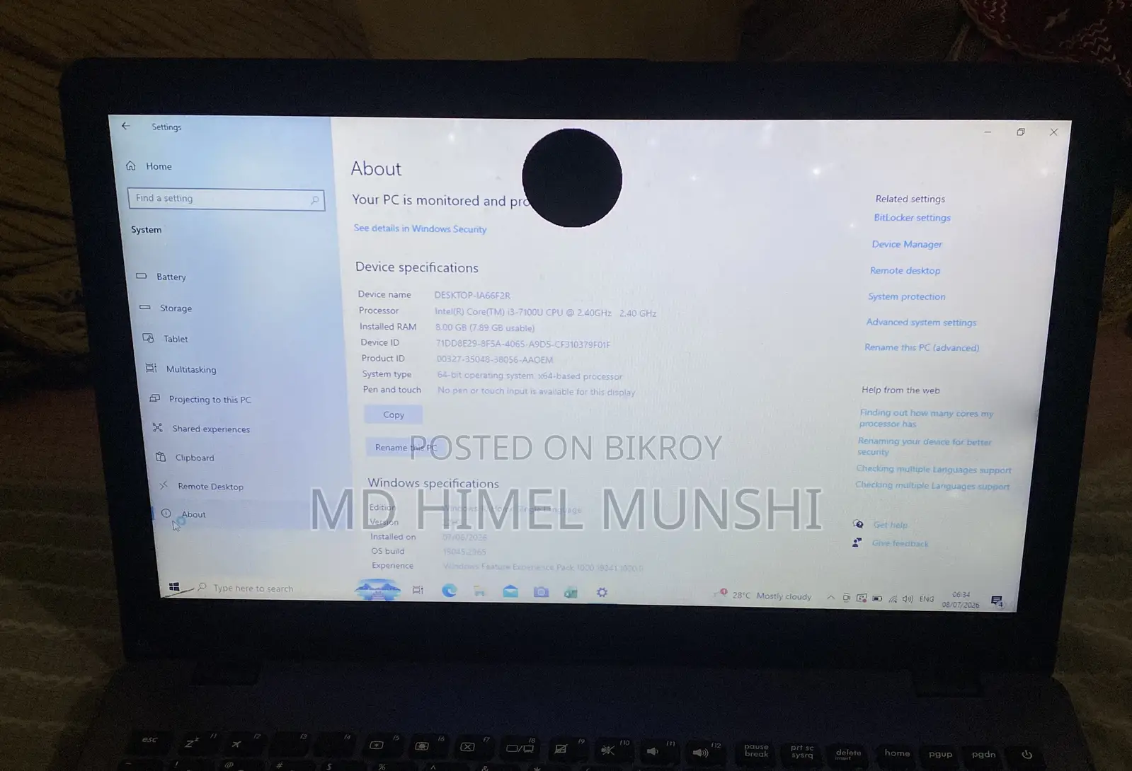 Laptop Asus Vivobook 15 8GB Intel Core i7 SSD 128GB