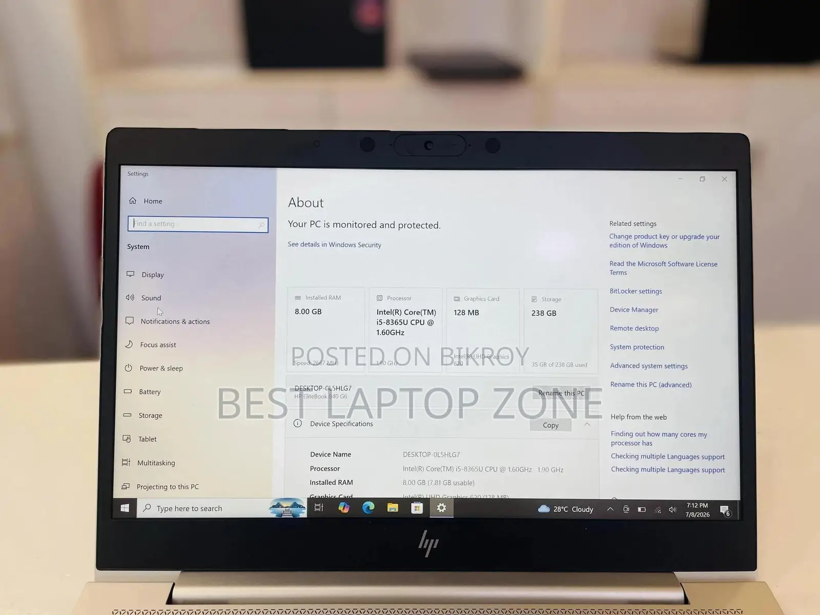 Laptop HP EliteBook 840 G6 8GB Intel Core i5 SSD 256GB
