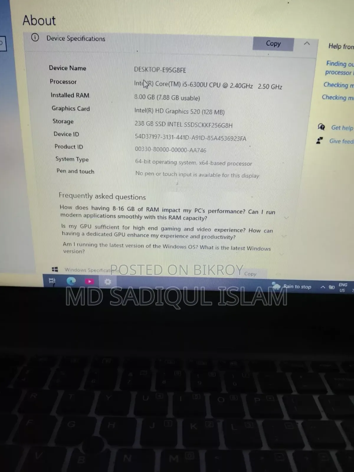 Laptop HP 8GB Intel Core I5 HDD 128GB
