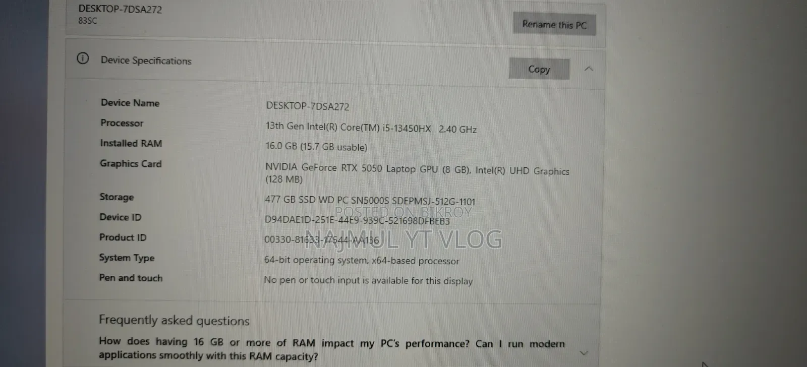 Laptop Lenovo 16GB Intel Core I5 SSD 512GB