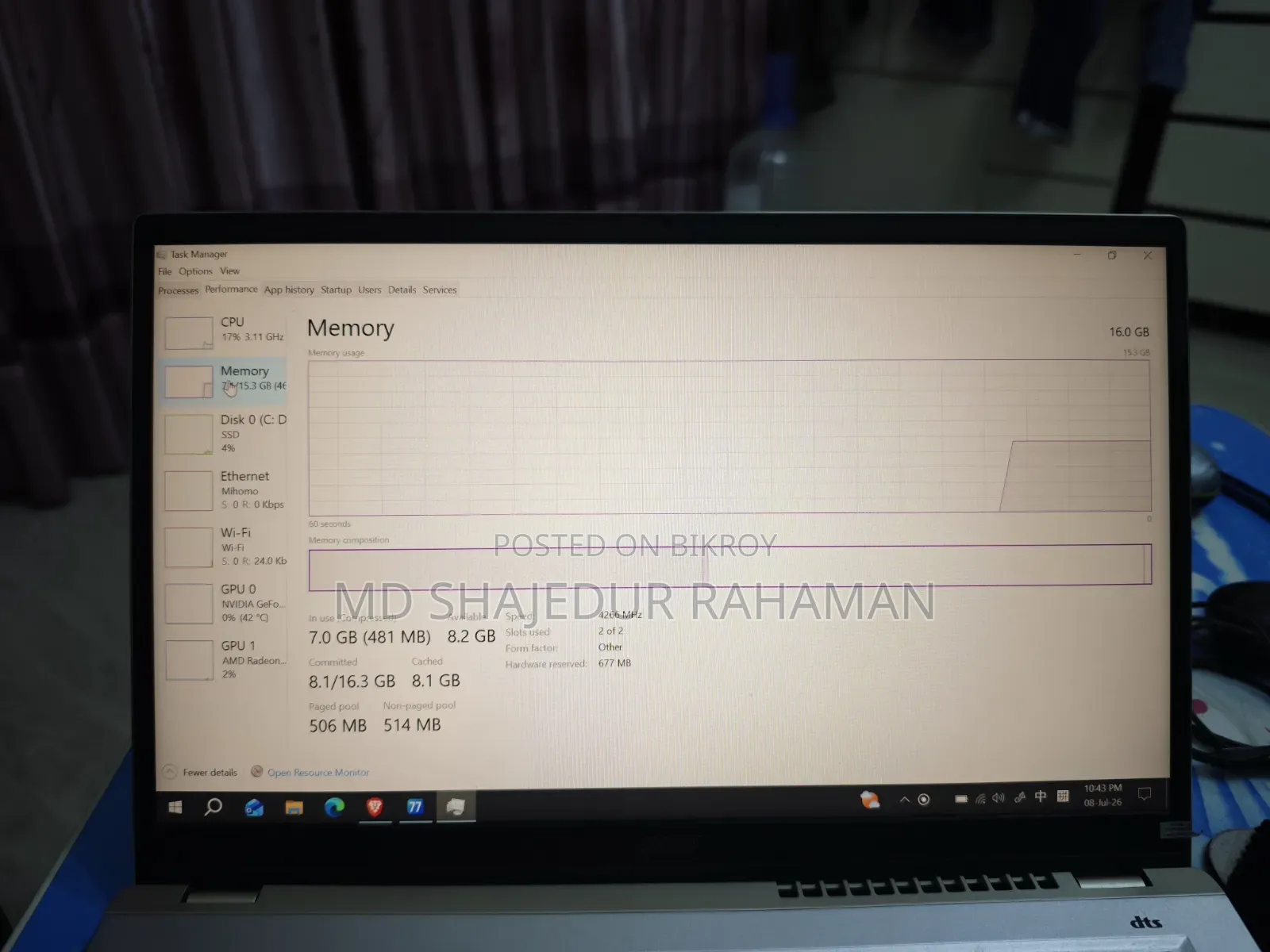 Laptop Acer Swift X 16GB AMD Ryzen 7 SSD 512GB