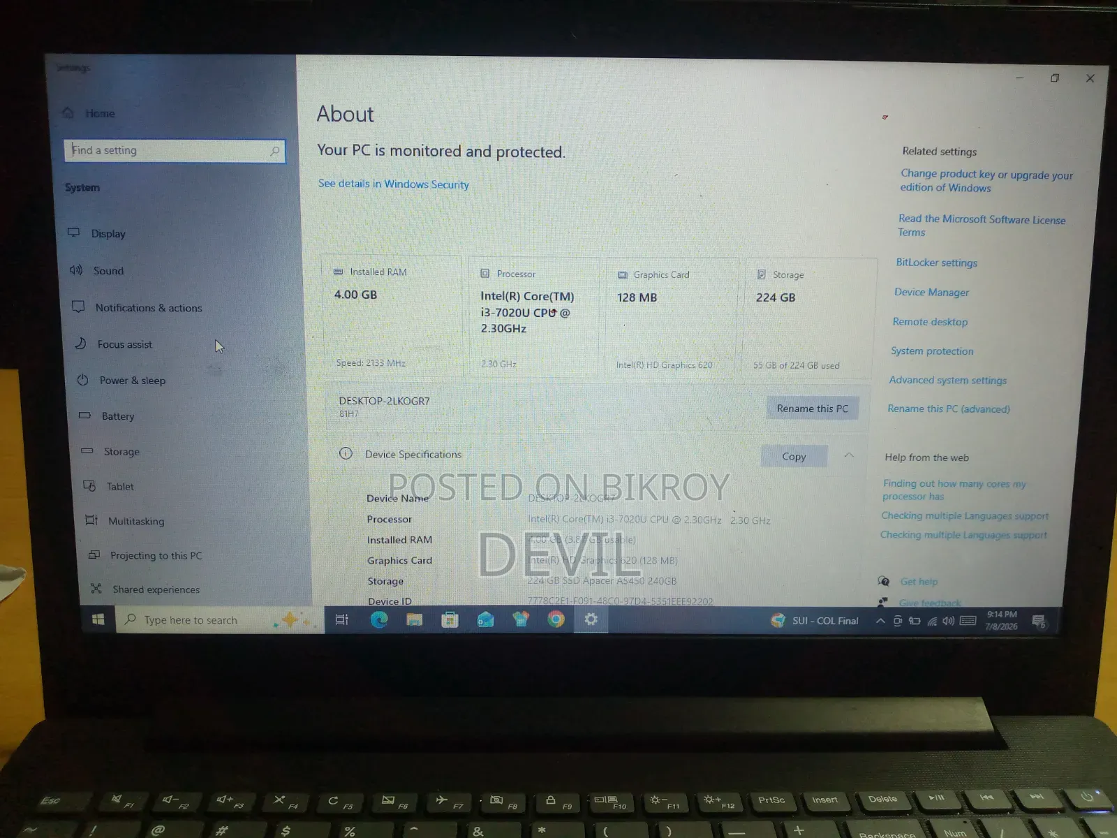 Laptop Lenovo IdeaPad 130 4GB Intel Core I3 SSD 256GB