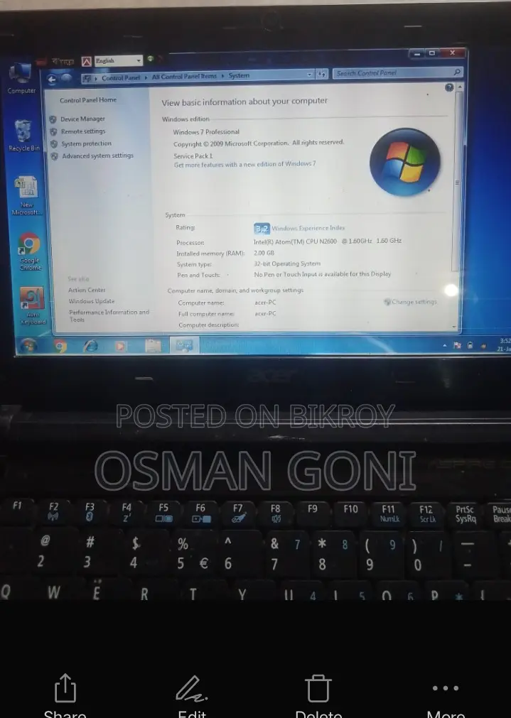 Laptop Acer Aspire 1 2GB Intel Atom HDD 320GB