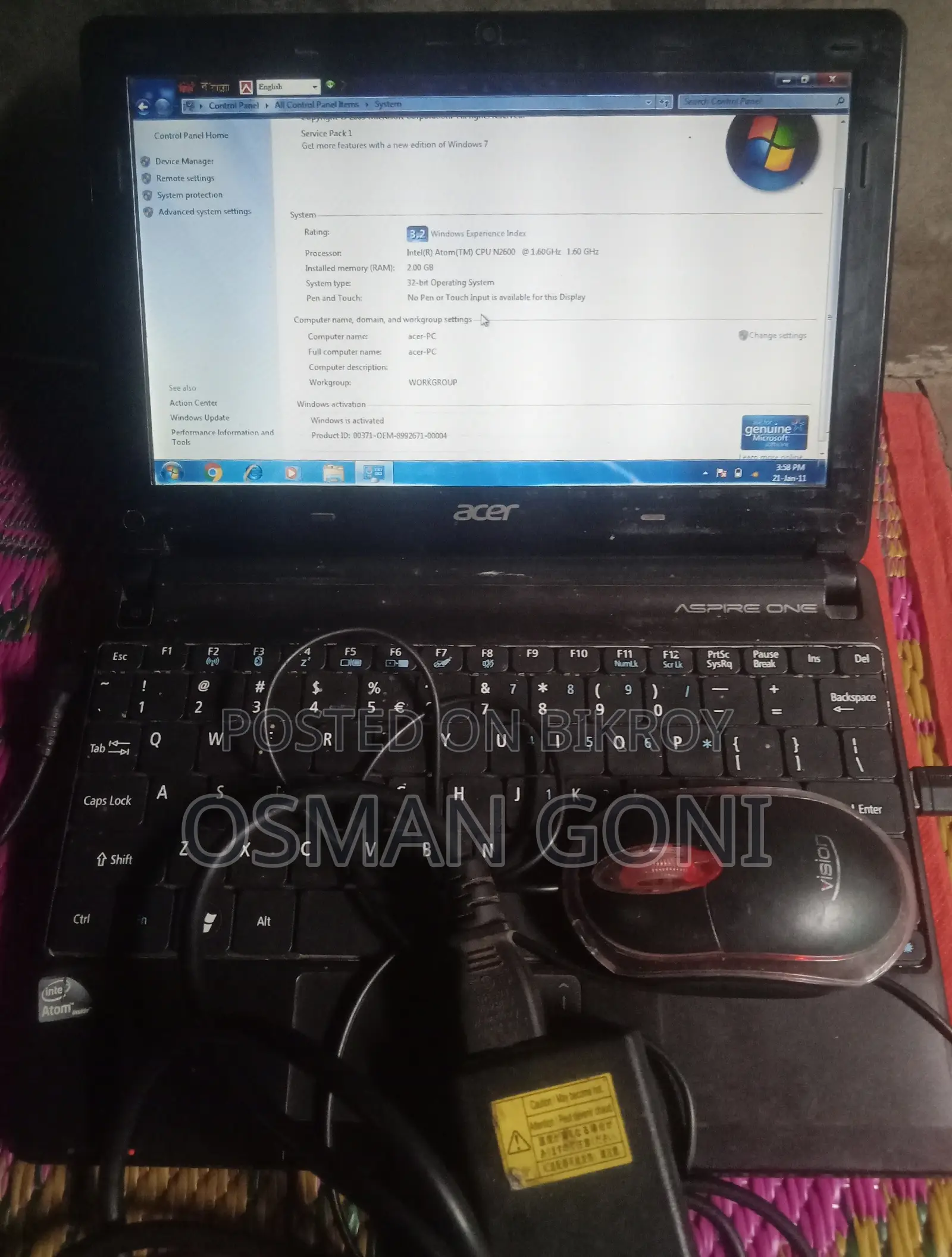 Laptop Acer Aspire 1 2GB Intel Atom HDD 320GB