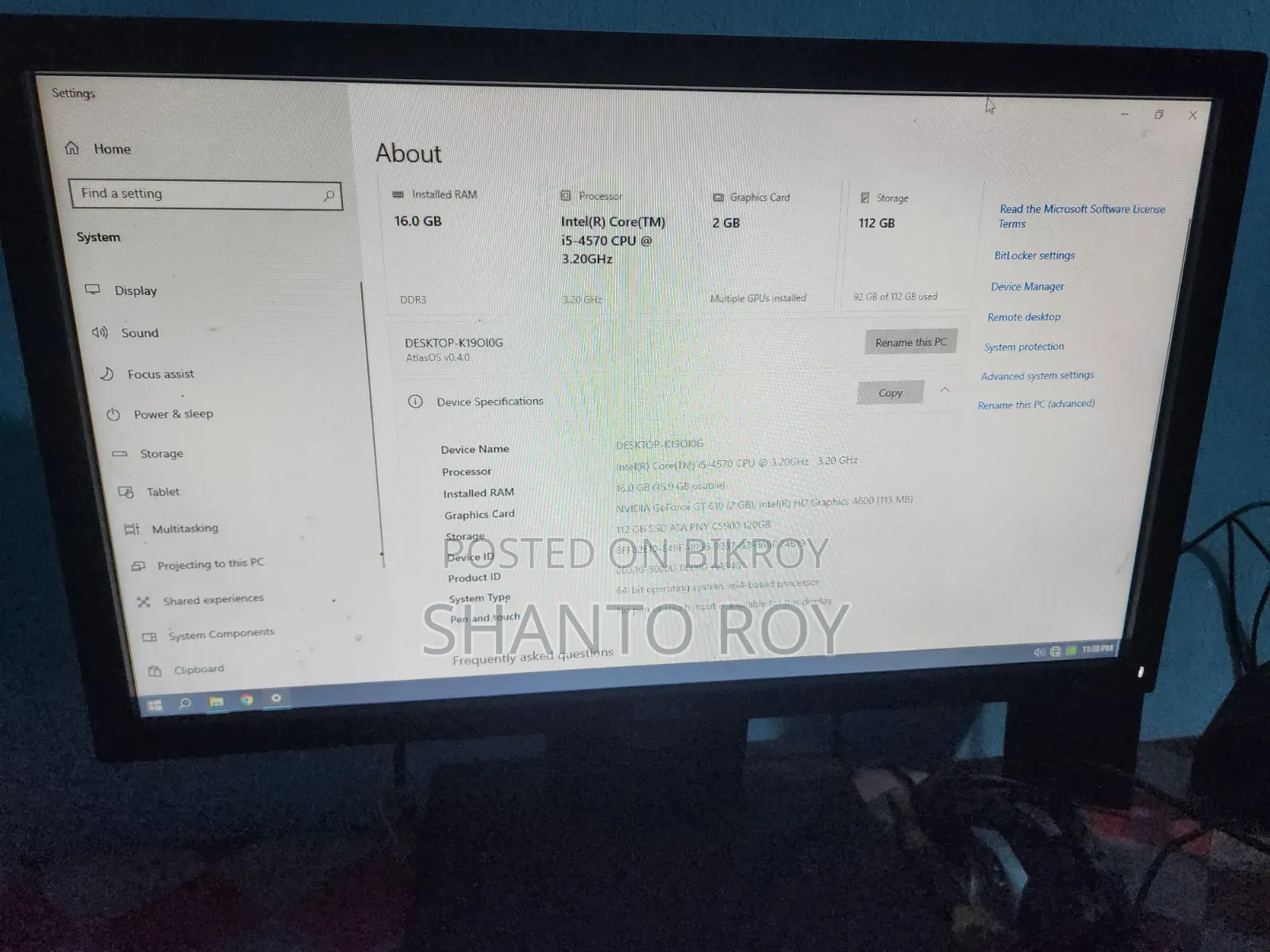 Desktop Computer Gigabyte 16GB Intel Core I5 SSD 128GB