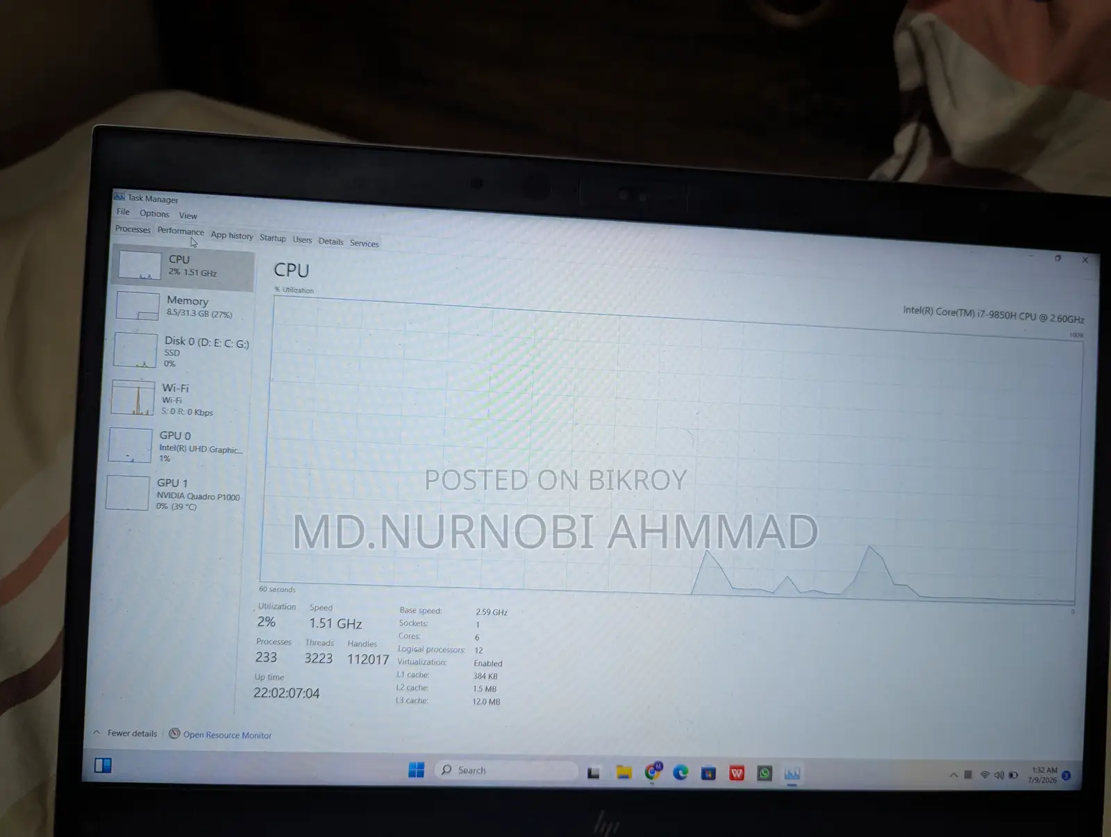 Laptop HP ZBook Studio G5 32GB Intel Core I7 SSD 512GB