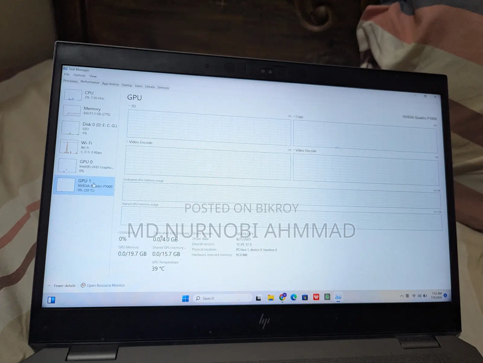 Laptop HP ZBook Studio G5 32GB Intel Core I7 SSD 512GB