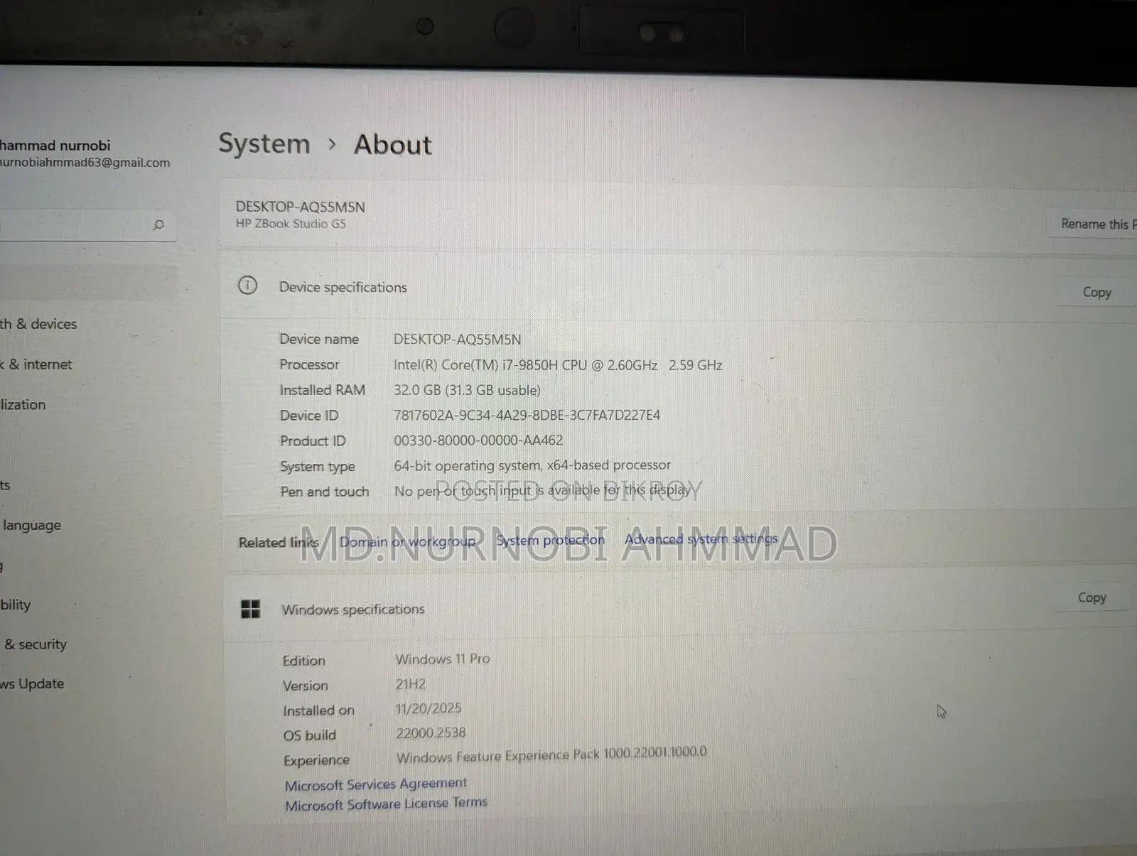 Laptop HP ZBook Studio G5 32GB Intel Core I7 SSD 512GB