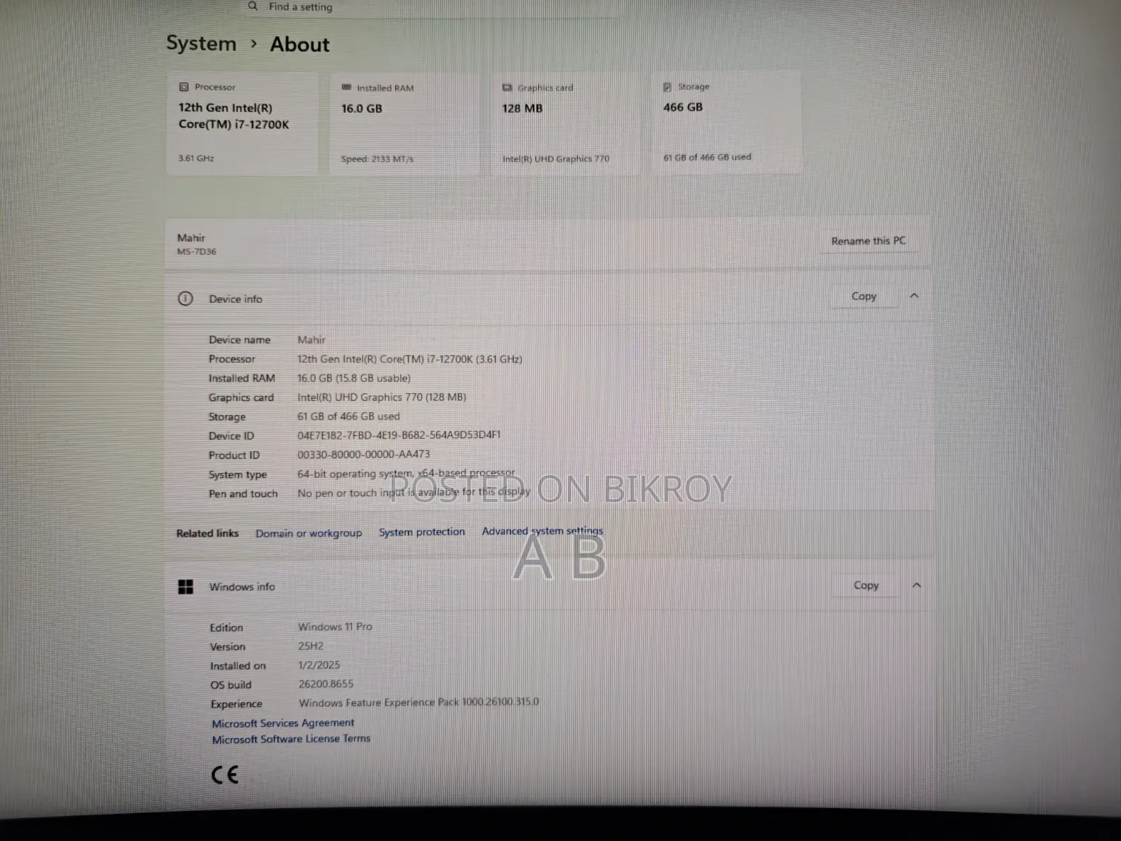 Desktop Computer MSI 16GB Intel Core I7 SSD 500GB