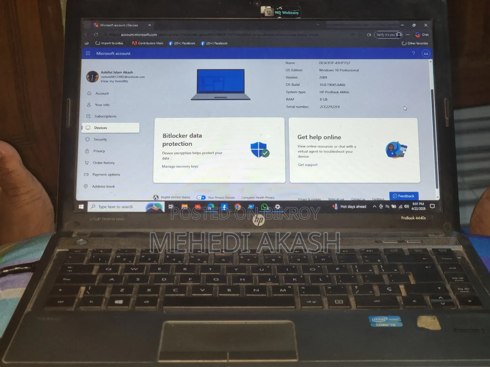 Laptop HP ProBook 4440S 8GB Intel Core 3 SSD 128GB