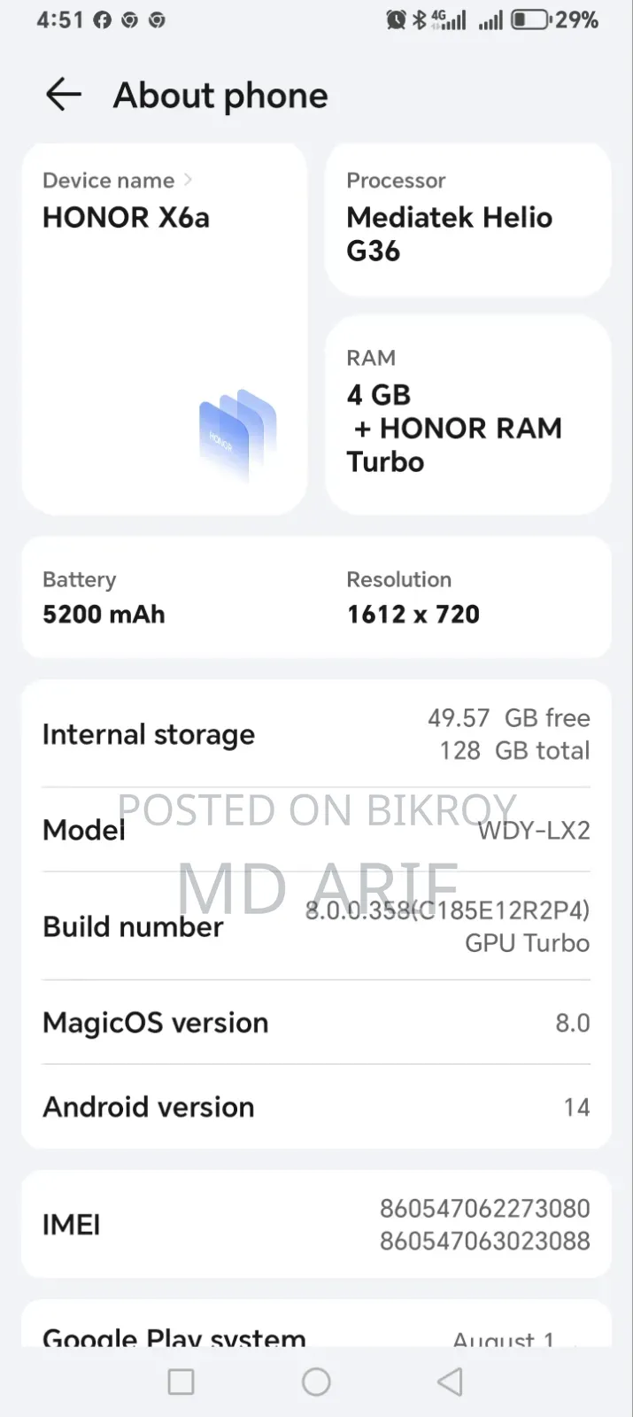 Honor X6a 128 GB Blue
