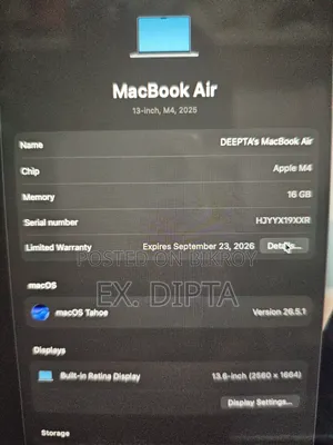 Laptop Apple MacBook Air 2025 M4 16GB Apple M4 SSHD+SSD 256GB