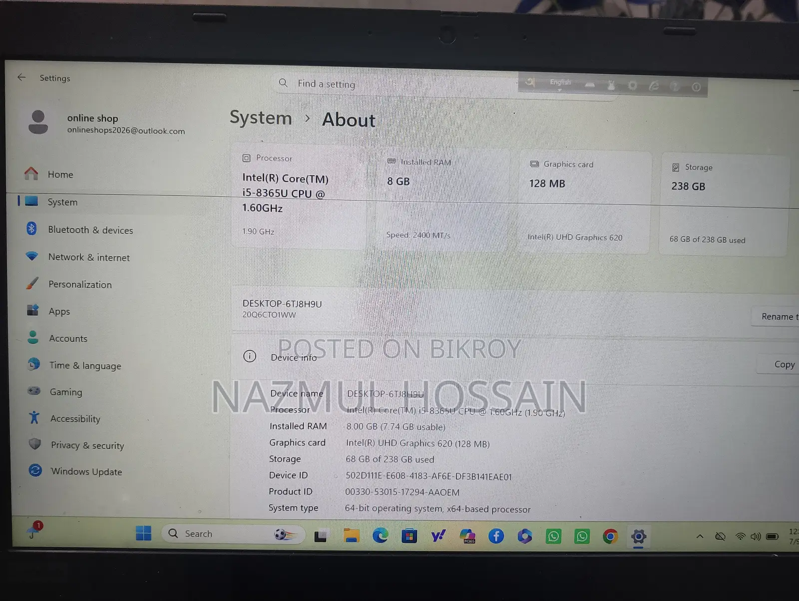 Laptop Lenovo ThinkPad L490 8GB Intel Core i5 SSHD (Hybrid) 256GB