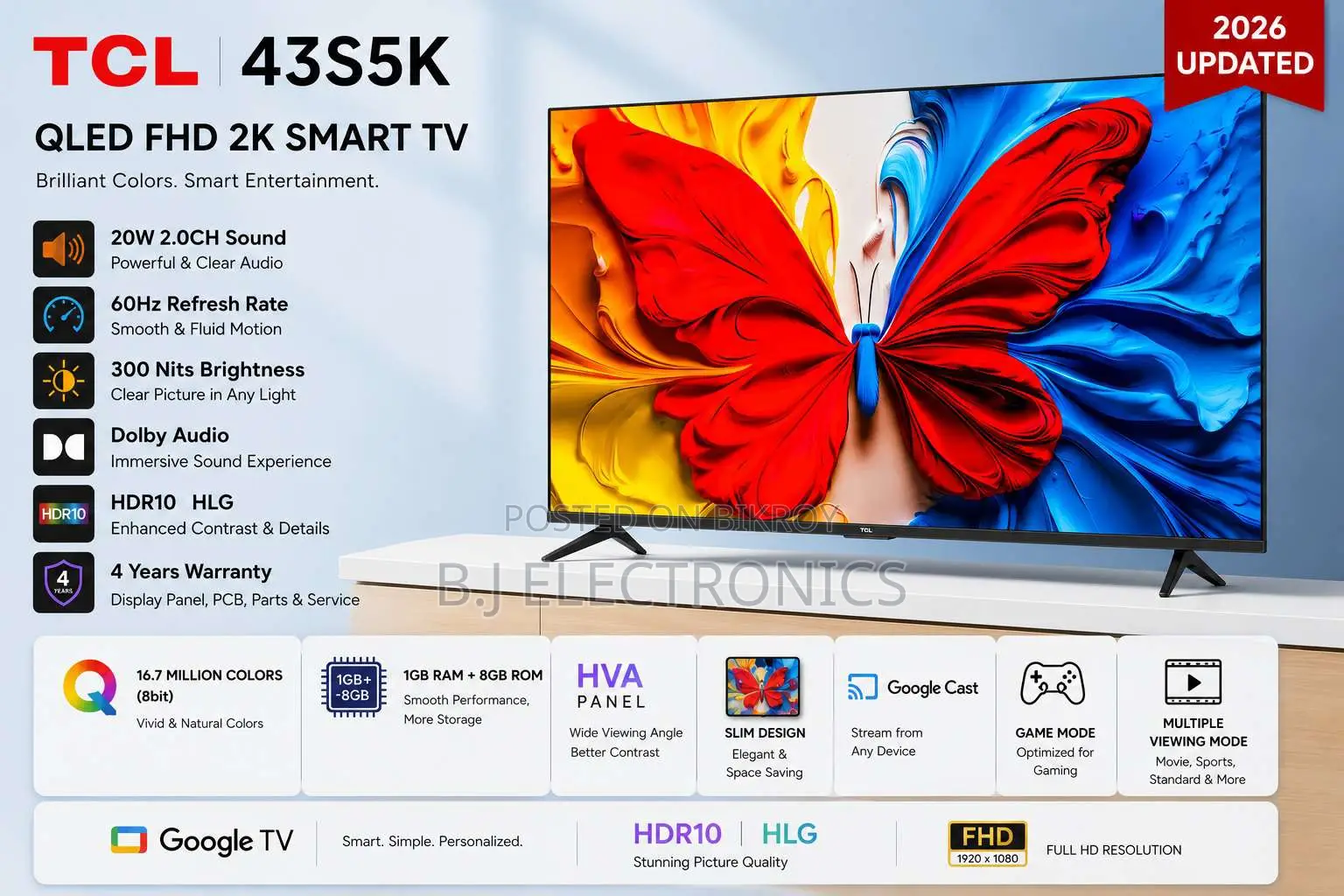 TCL 43s5k 43" FHD Qled Google Tv