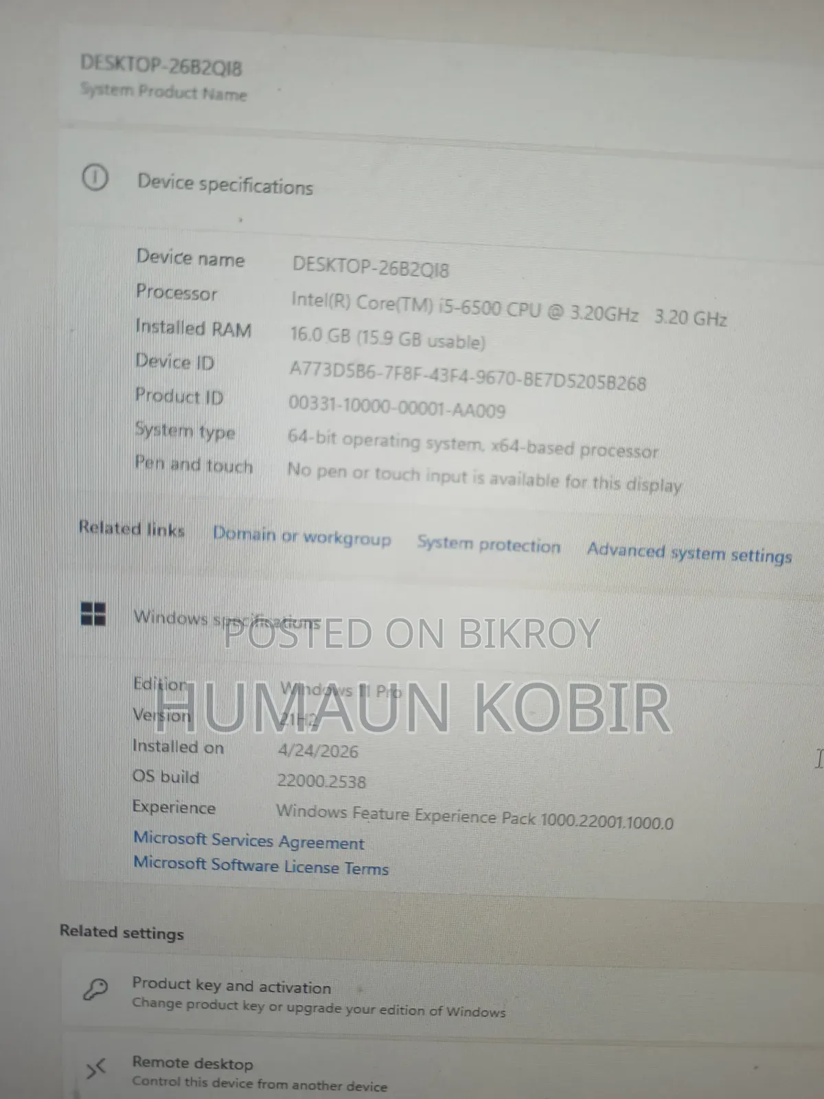 Desktop Computer Asus 16GB Intel Core i5 SSD 512GB