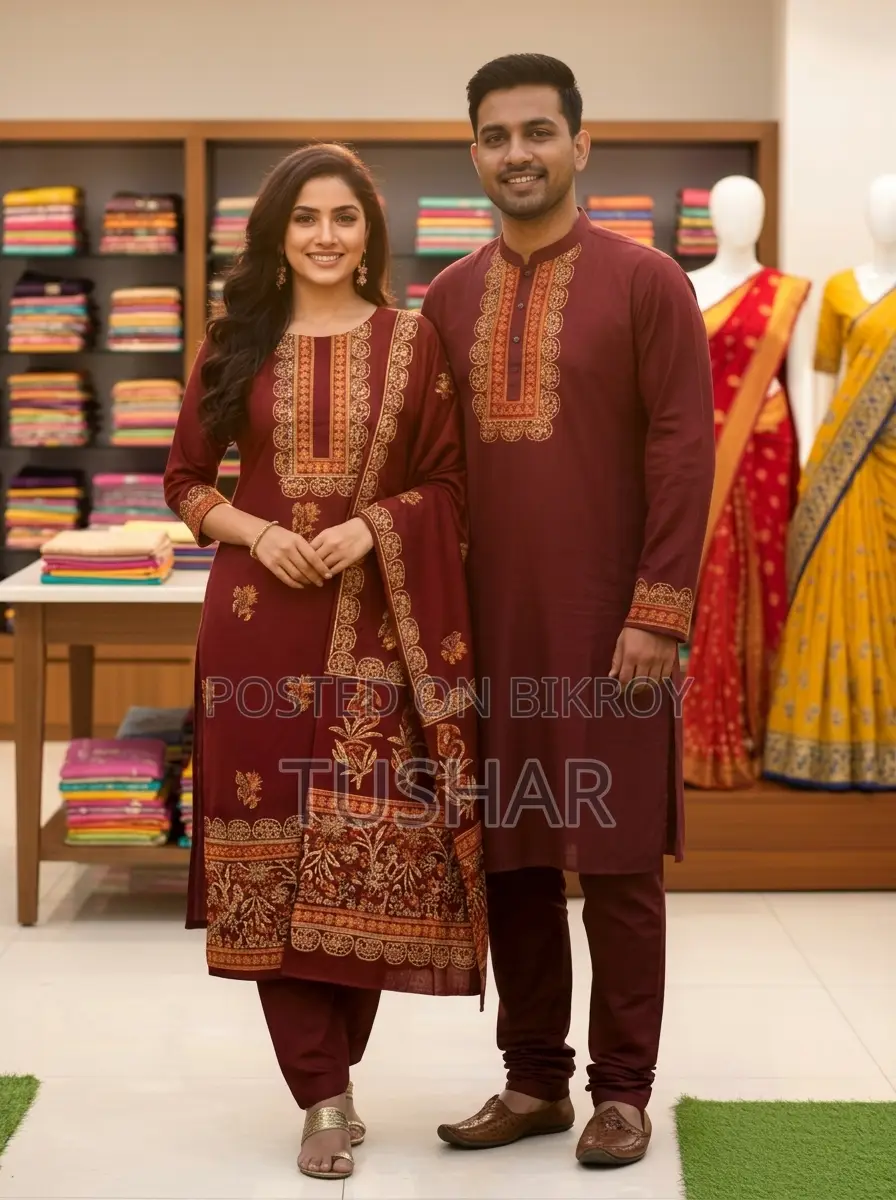 প্রিমিয়াম কাপল কম্বো সেট - থ্রি পিস ও পাঞ্জাবি কালেকশন