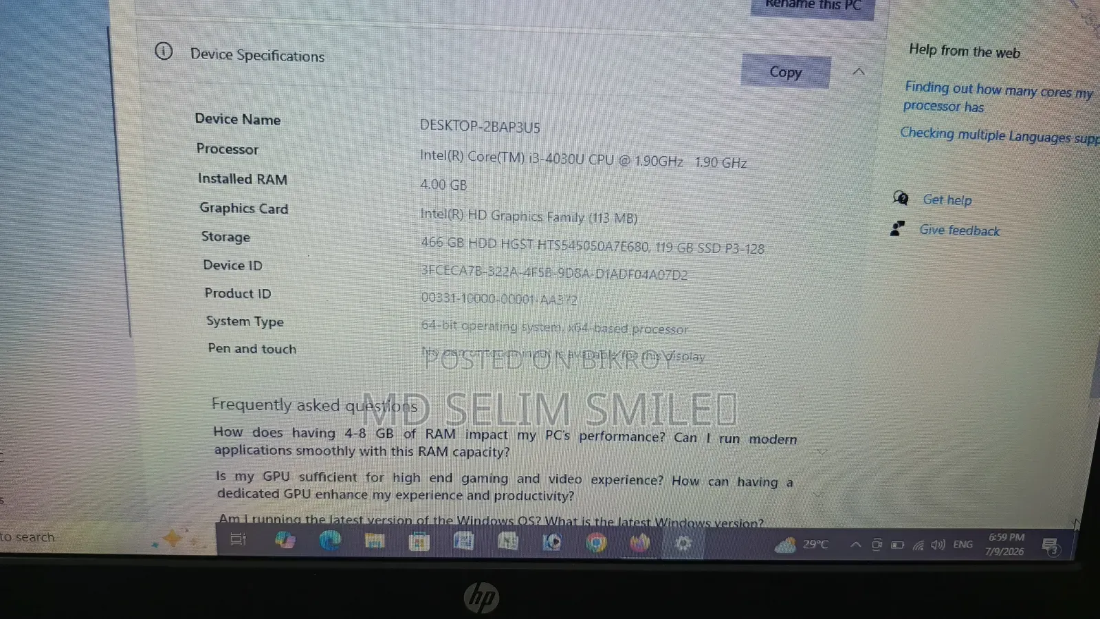 Laptop HP 15 4GB Intel Core I3 SSD 512GB