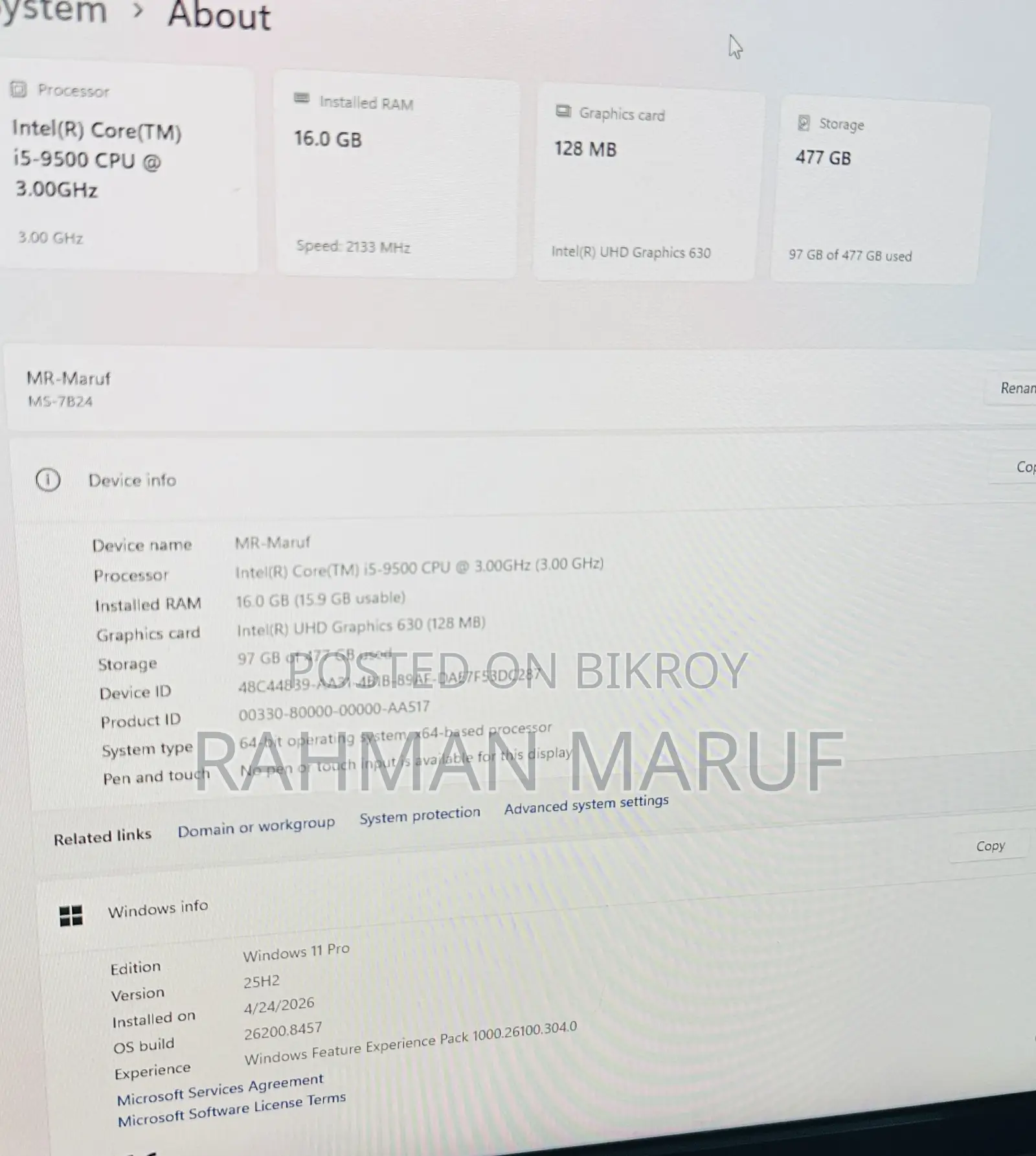 Desktop Computer MSI 16GB Intel Core I5 SSD 512GB