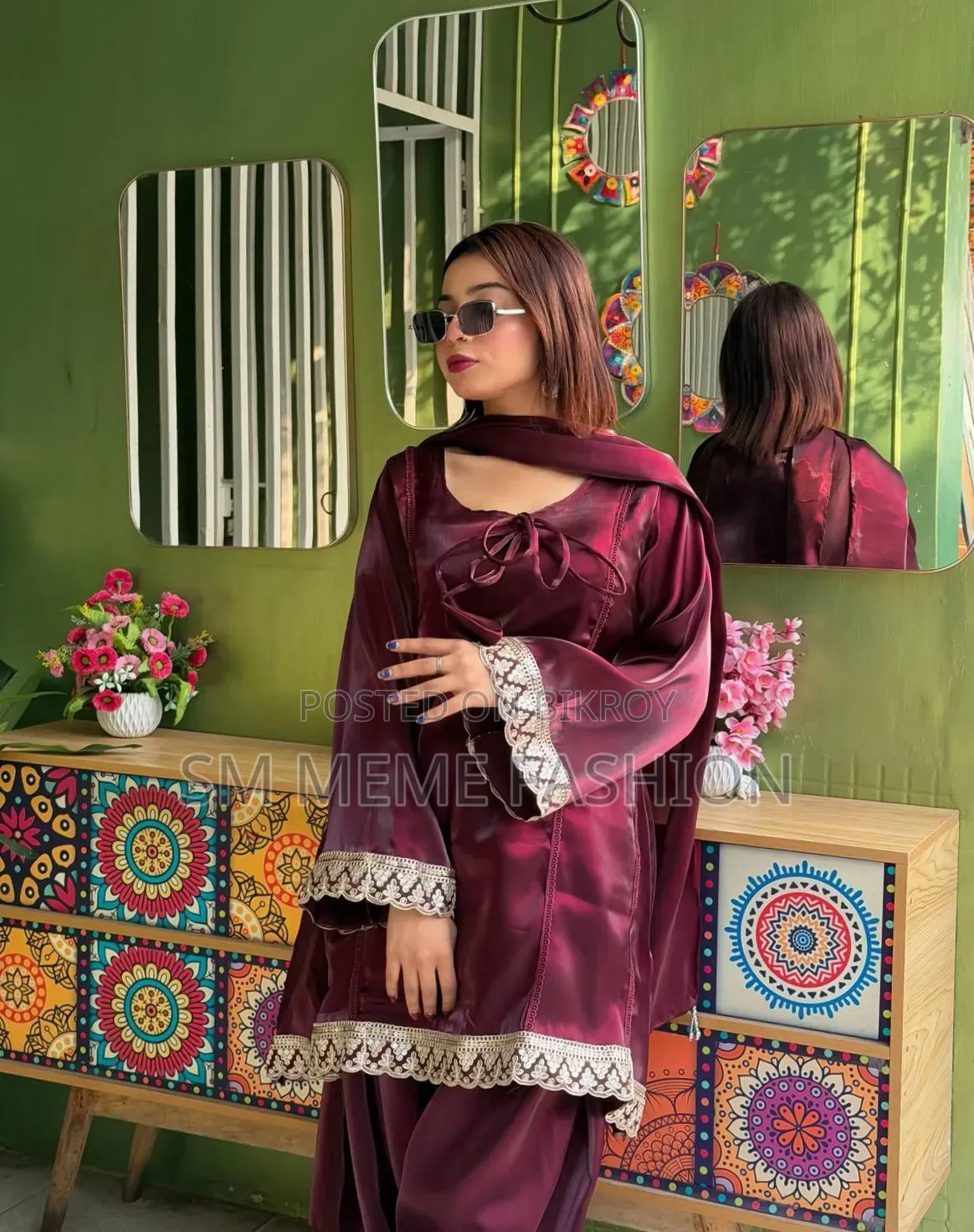 শামুসিল্ক থ্রি পিস গাউন