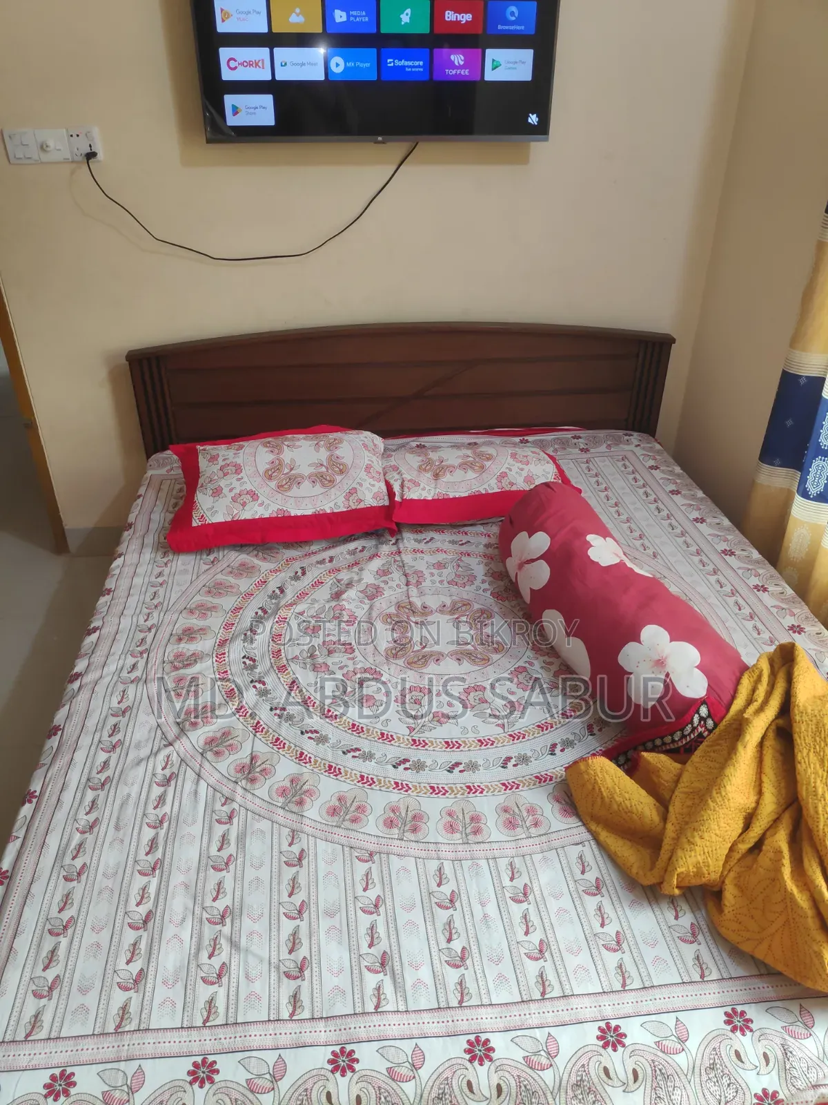 Hatil King Size Bed with Mattress, 7ft Wardrobe, and Dressing Table for Sale