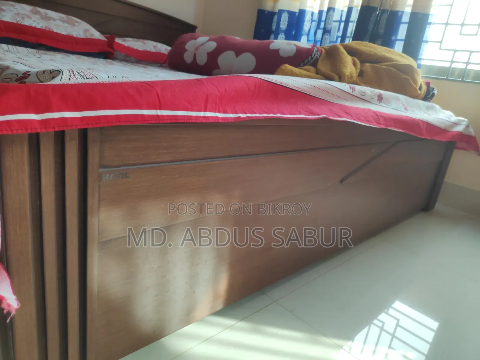 Hatil King Size Bed with Mattress, 7ft Wardrobe, and Dressing Table for Sale