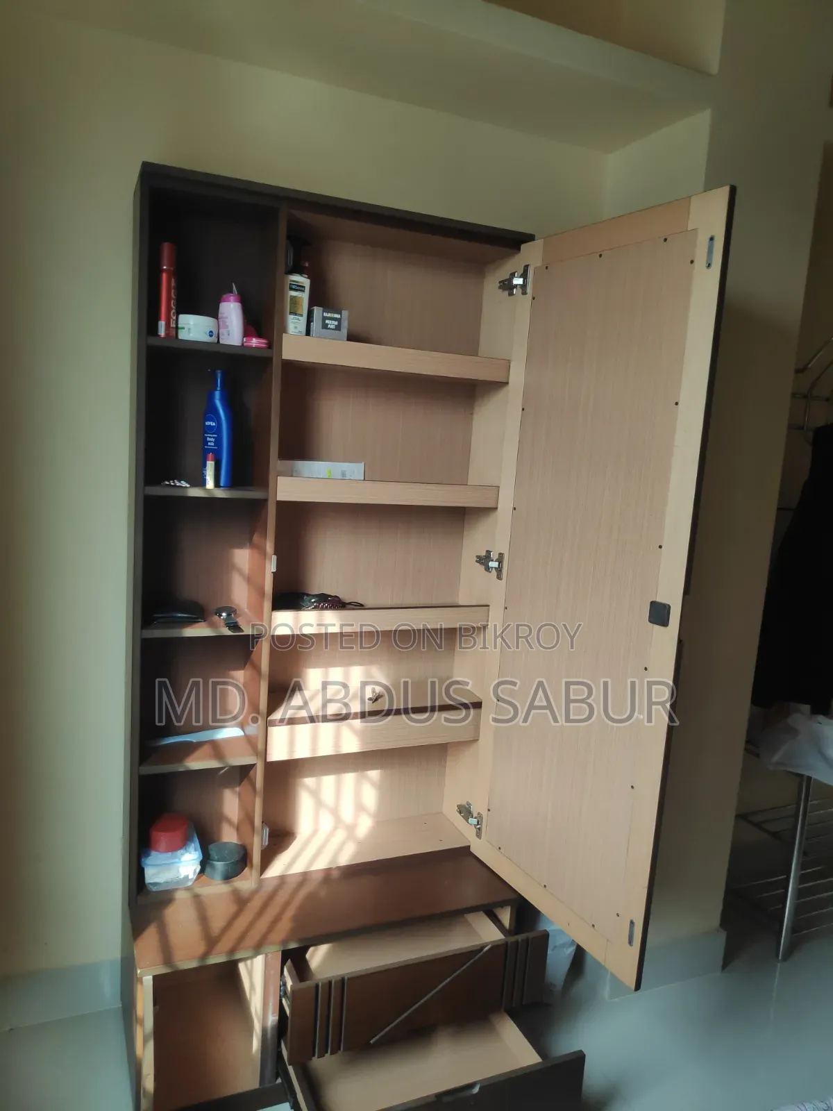 Hatil King Size Bed with Mattress, 7ft Wardrobe, and Dressing Table for Sale