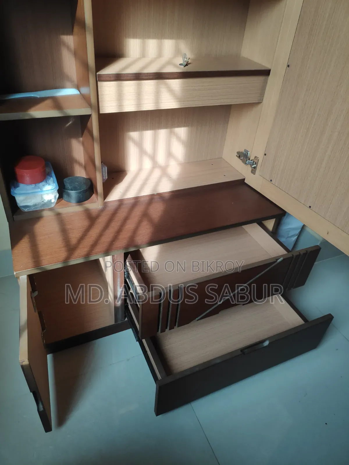 Hatil King Size Bed with Mattress, 7ft Wardrobe, and Dressing Table for Sale