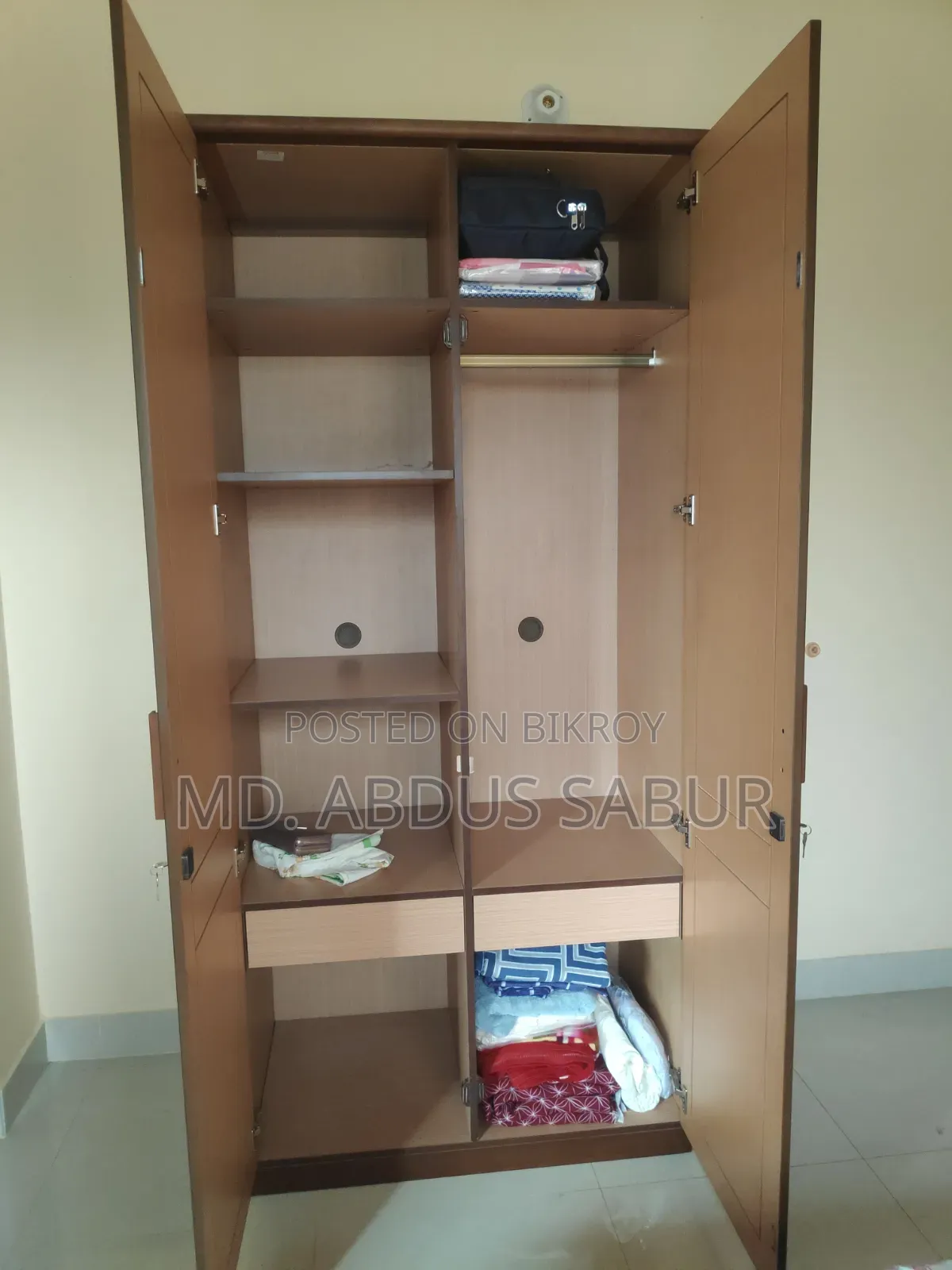 Hatil King Size Bed with Mattress, 7ft Wardrobe, and Dressing Table for Sale