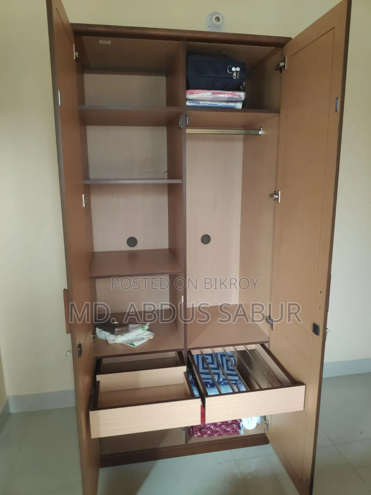 Hatil King Size Bed with Mattress, 7ft Wardrobe, and Dressing Table for Sale