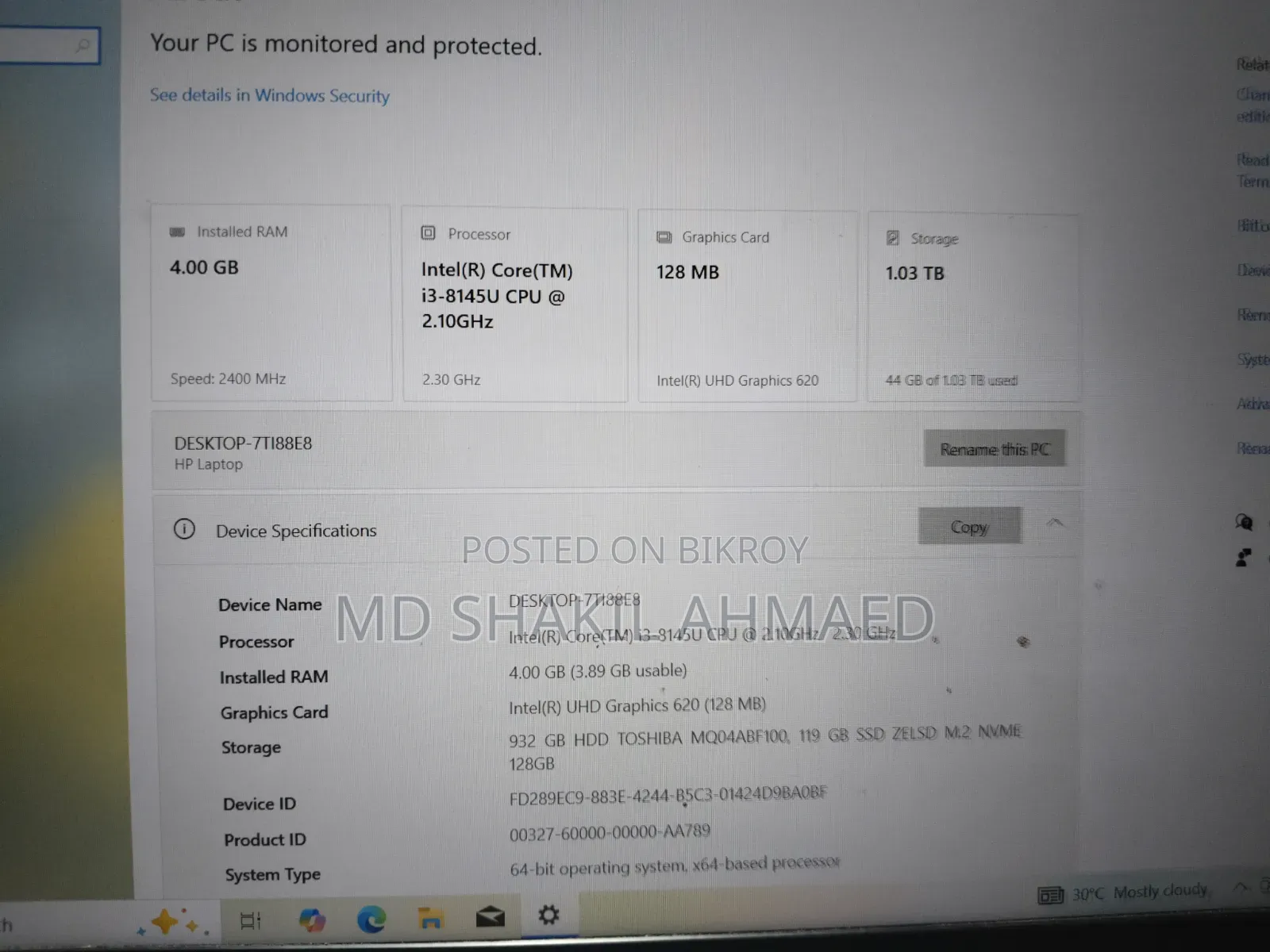 Laptop HP 15S 4GB Intel Core I3 SSD 128GB