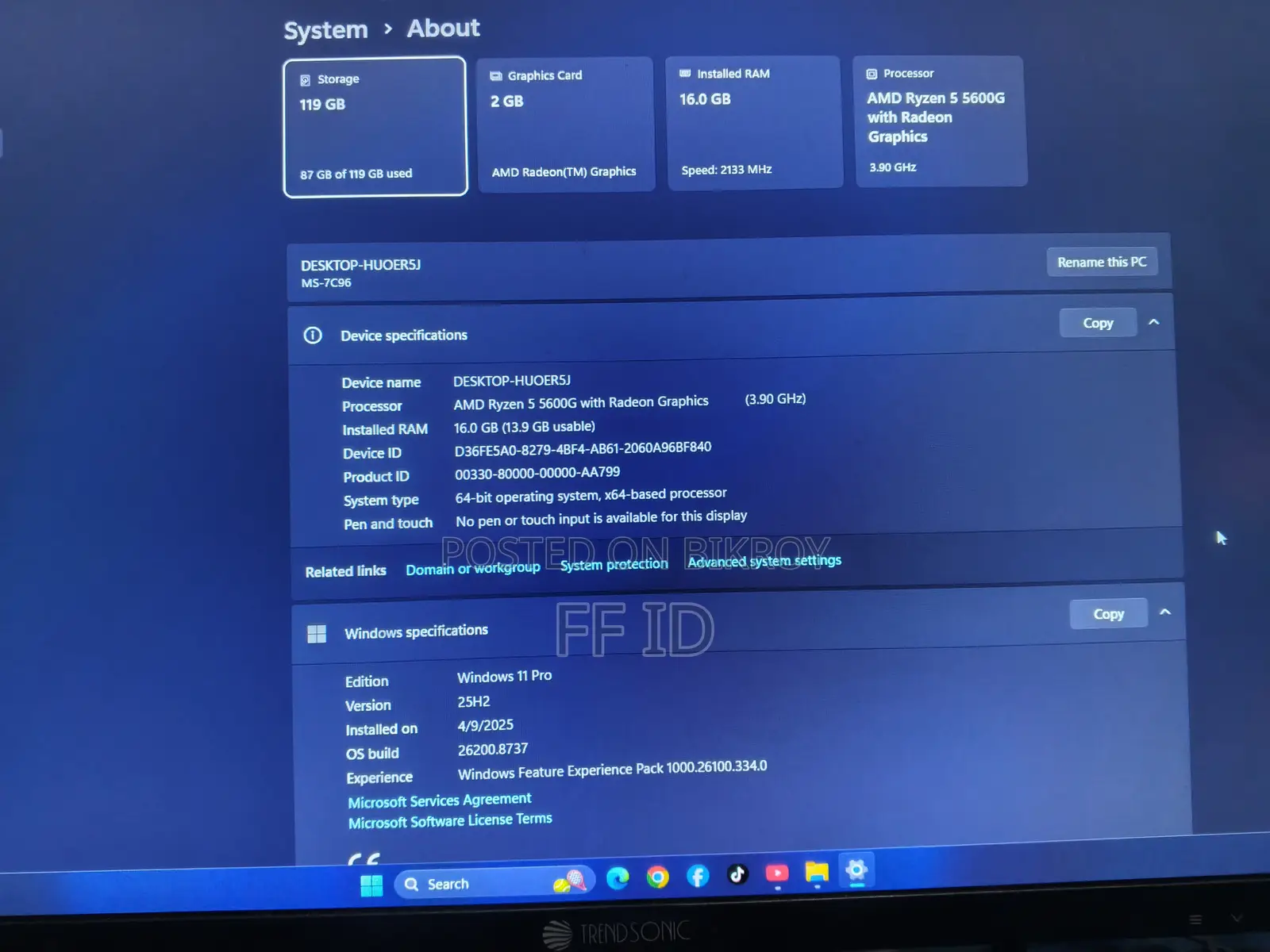 Desktop Computer 16GB AMD Ryzen 5 HDD+SSD 512GB
