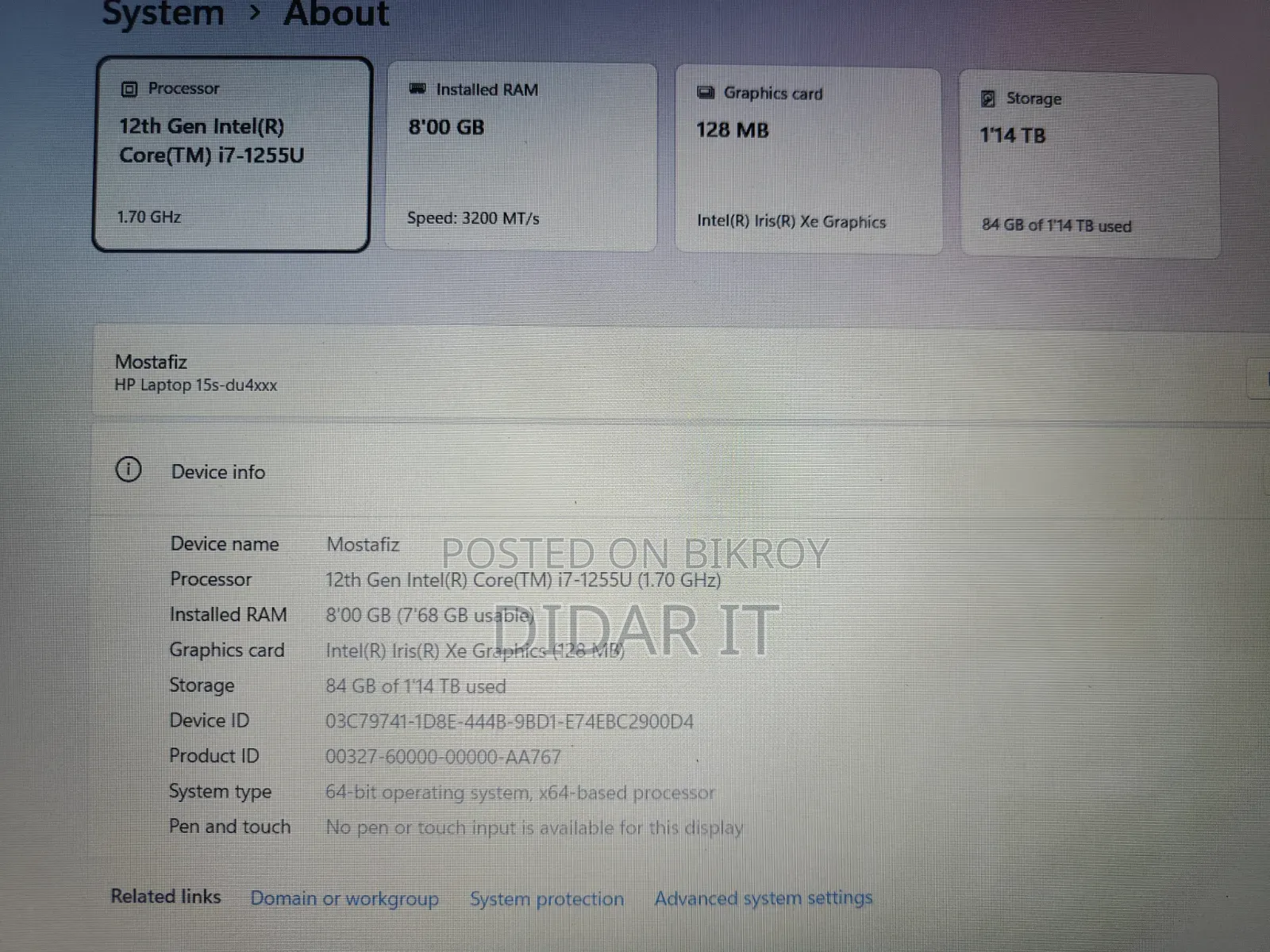 Laptop HP 15-Dw0037wm 8GB Intel Core I7 HDD+SSD 2T