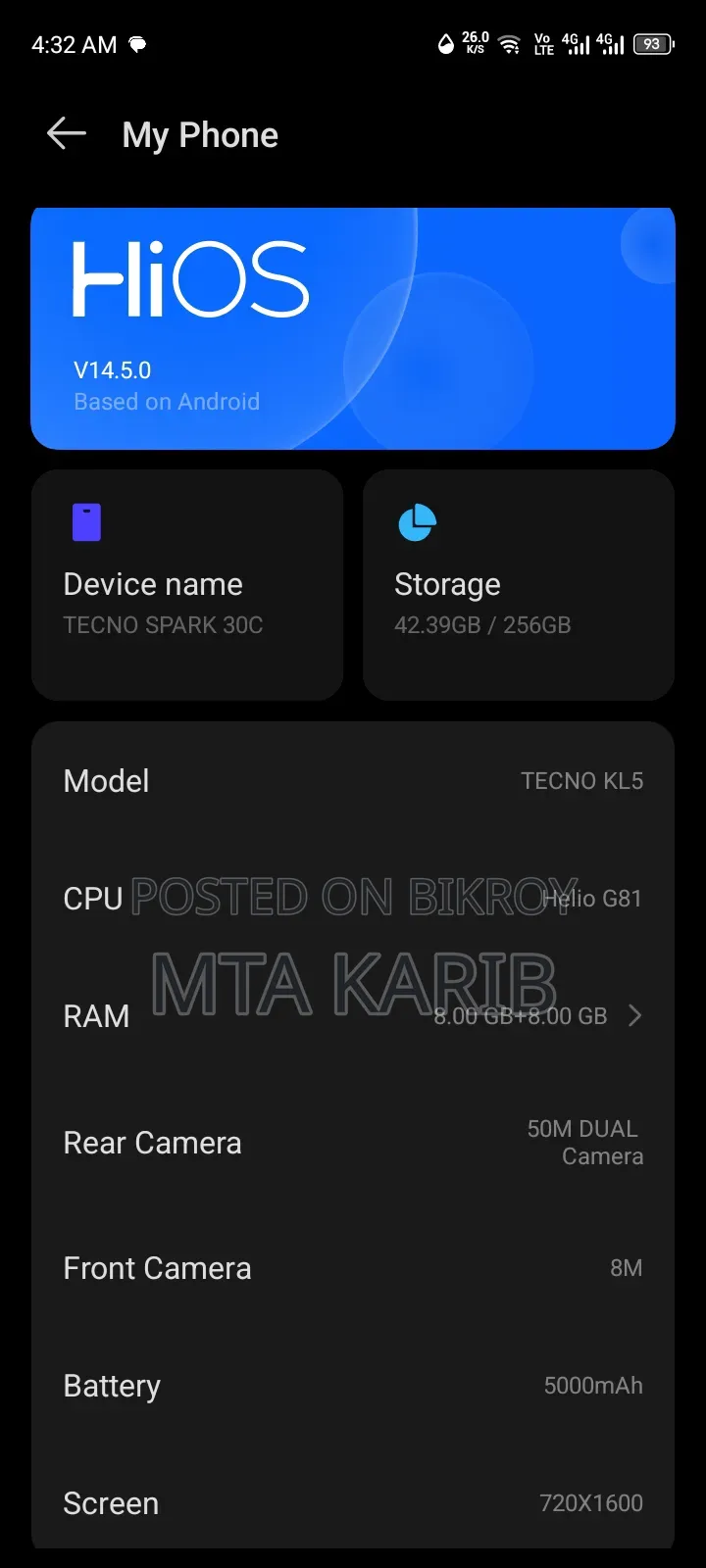 Tecno Spark 30C 128 GB White