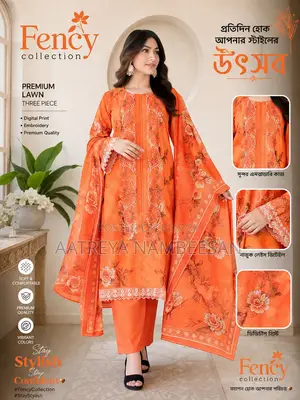 Premium Orange Digital Print Embroidered Lawn 3 Piece
