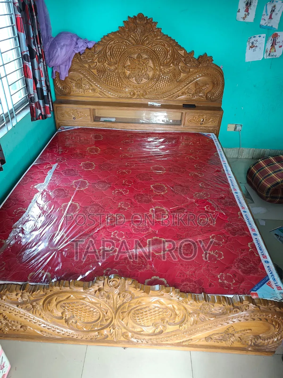 Chittagong Teak Wood 6ft / 7ft Bed with Mattress for Sale