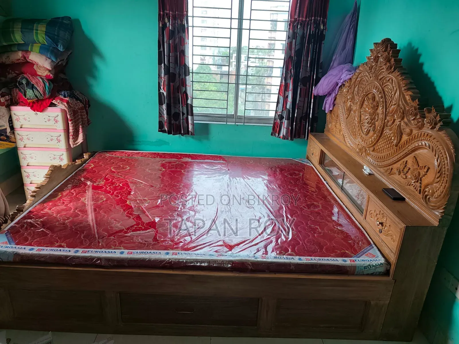 Chittagong Teak Wood 6ft / 7ft Bed with Mattress for Sale