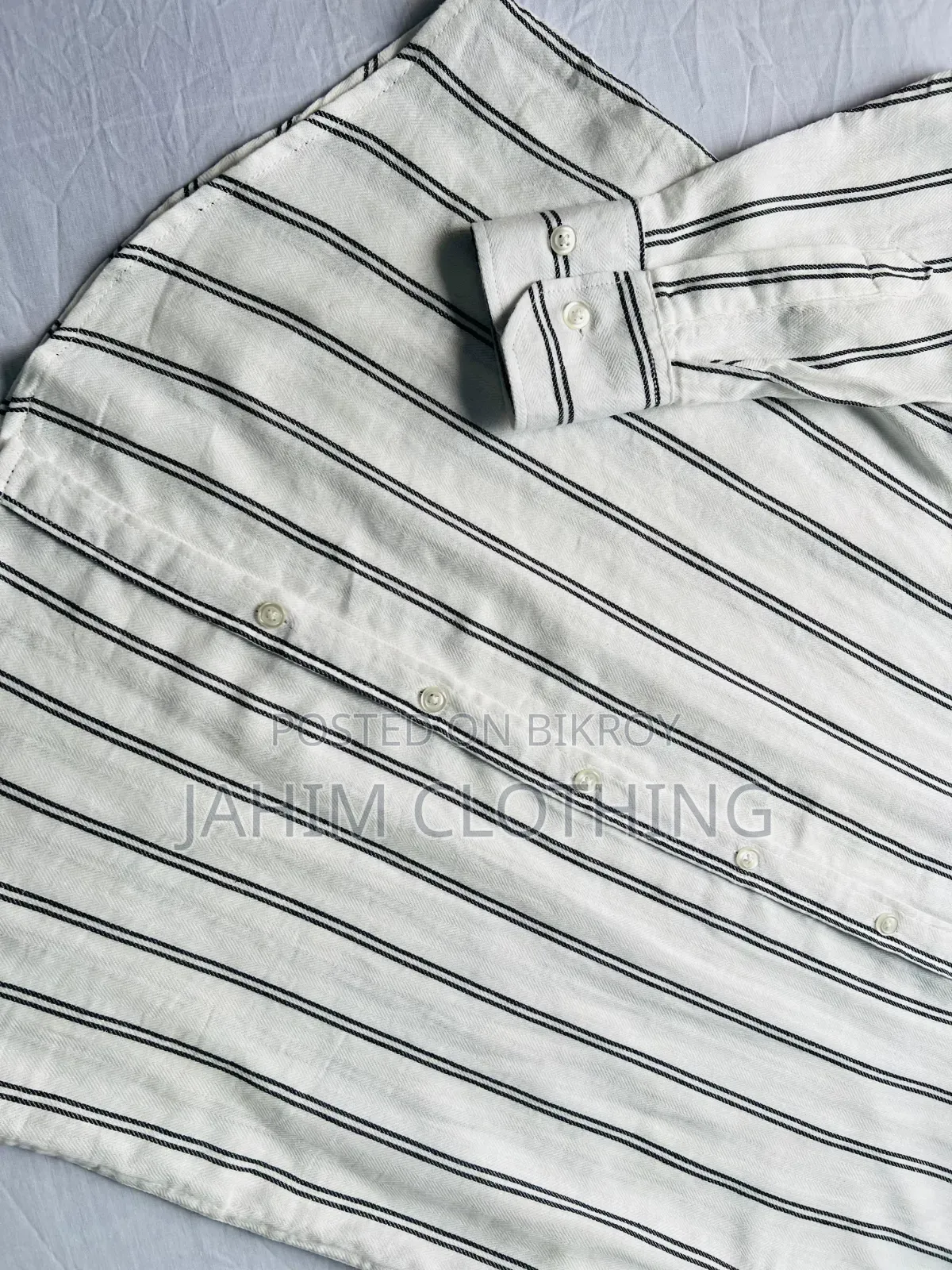 Premium White Cotton Herringbone Vertical Striped Casual Shirt.