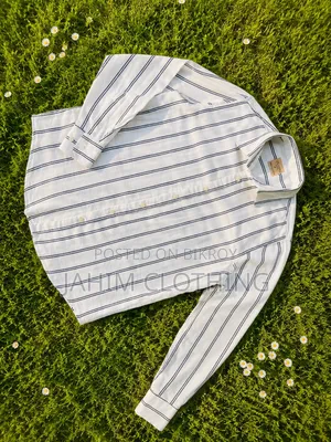 Premium White Cotton Herringbone Vertical Striped Casual Shirt.