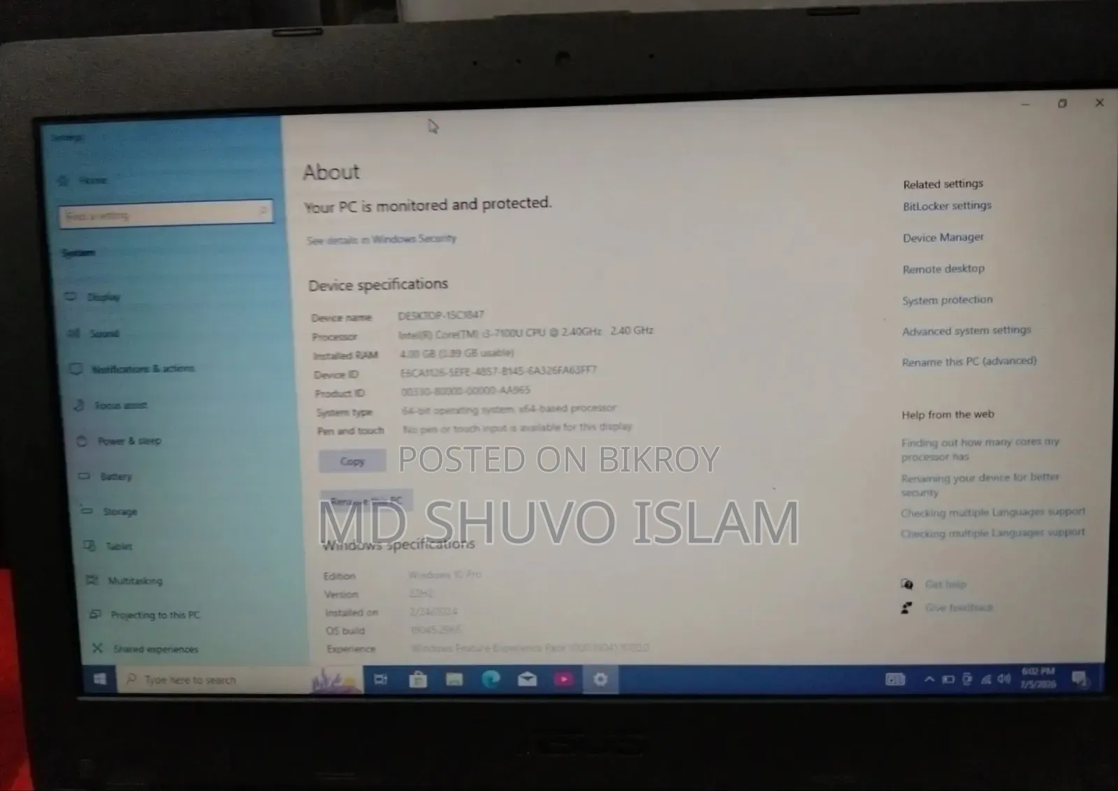 Laptop Asus Vivobook 15 4GB Intel Core i3 SSD 256GB