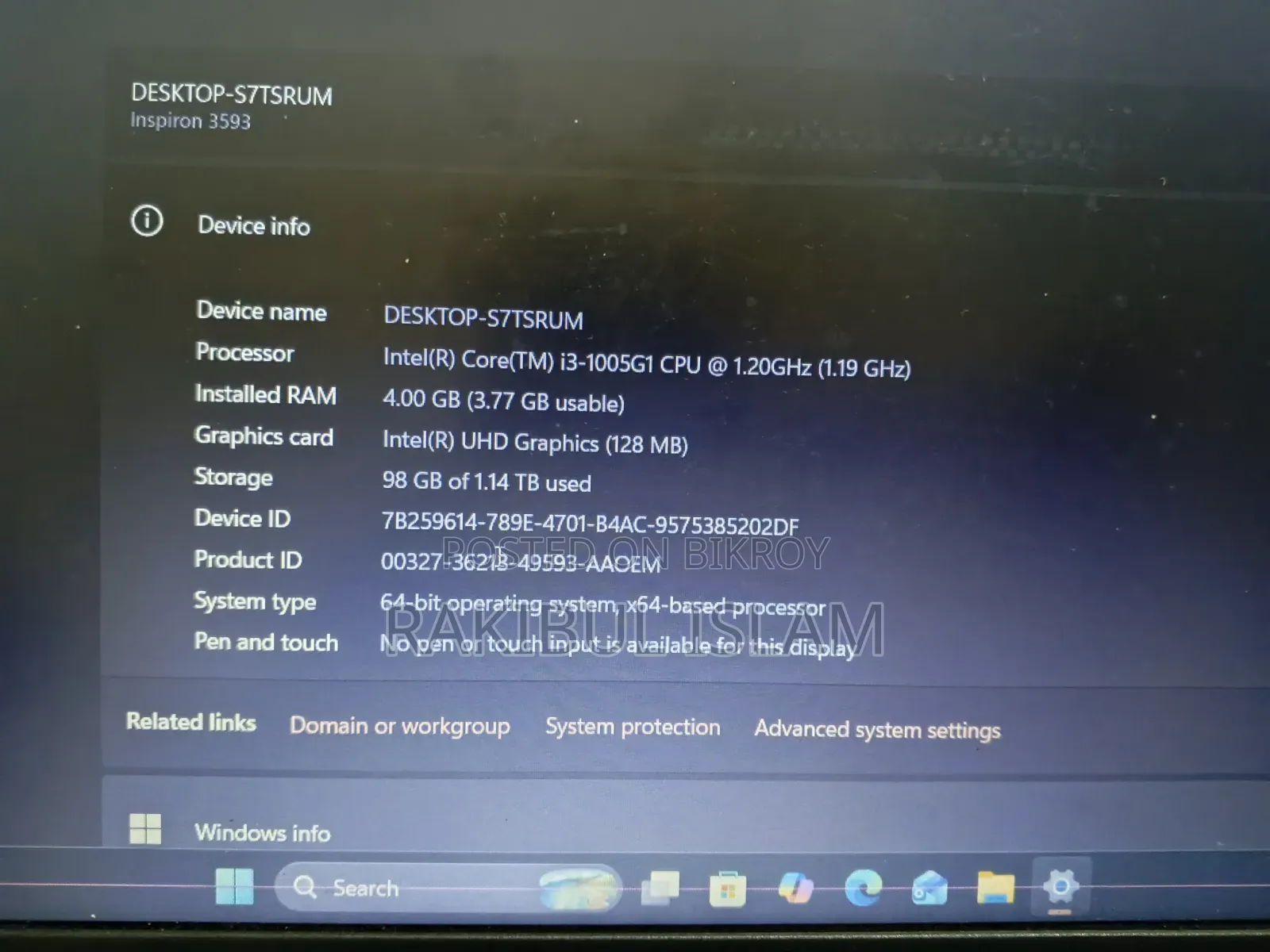 Laptop Dell Inspiron 15 7567 4GB Intel Core i3 SSD 128GB