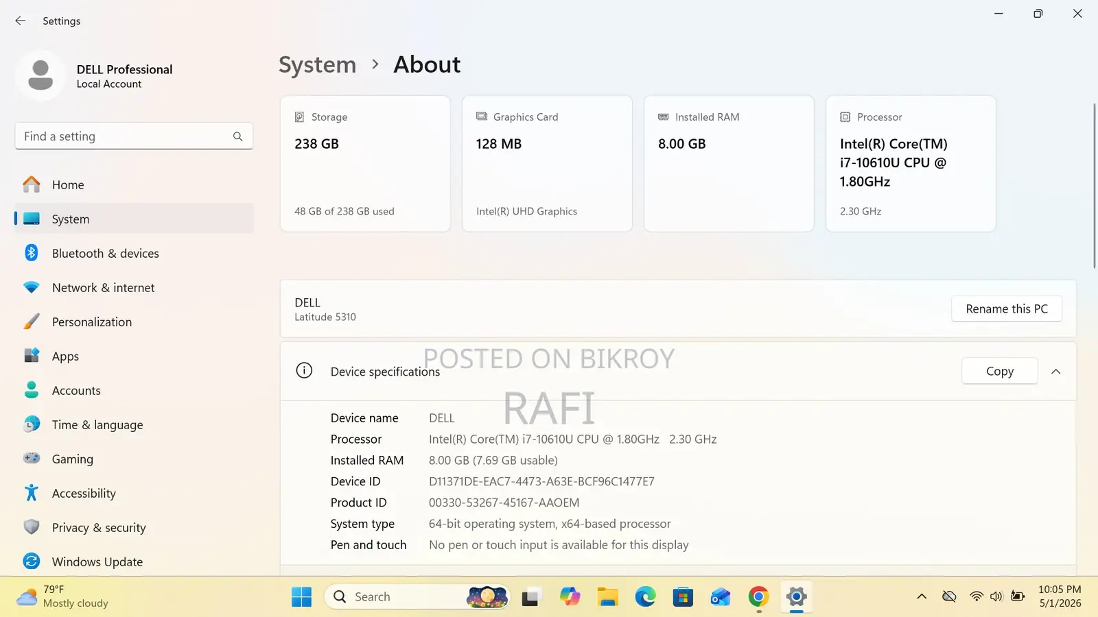 Laptop Dell Latitude 5310 8GB Intel Core i7 SSD 256GB