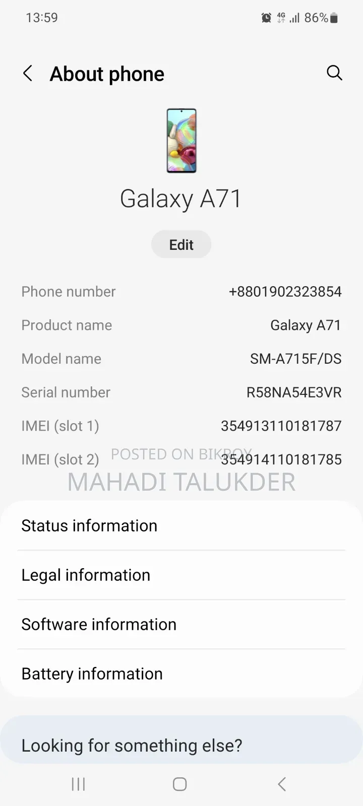 Samsung Galaxy A71 128 GB Blue