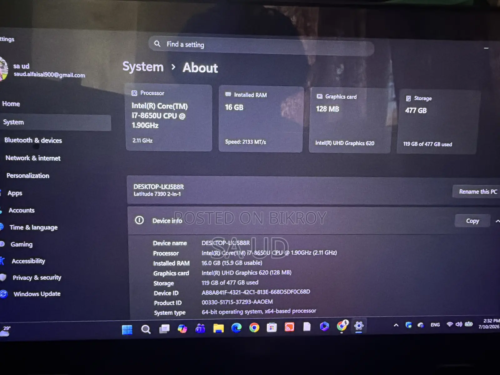 Laptop Dell Latitude 7390 2-in-1 16GB Intel Core I7 HDD 500GB