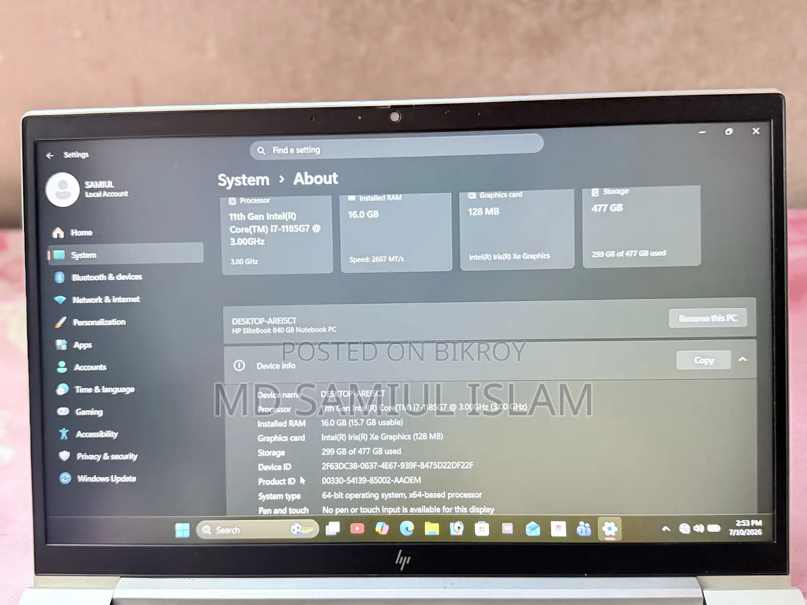 New Laptop HP EliteBook 840 G8 16GB Intel Core I7 eMMC 512GB