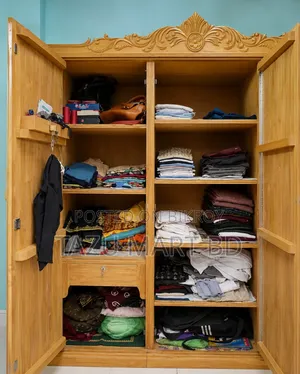 Premium 3-Part Teak Wood Carved Wardrobe